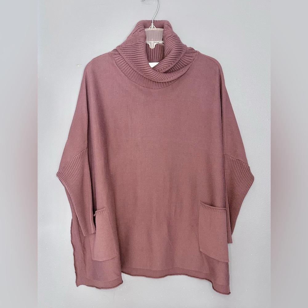 MerSea Cowl Neck Dolman‎ Sleeve Oversized Poncho Sweater OSFA Mauve Lagenlook